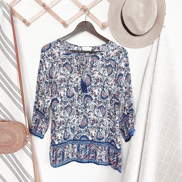 Anthropologie Lucy & Laurel Blue Floral Blouse - Picture 1 of 3